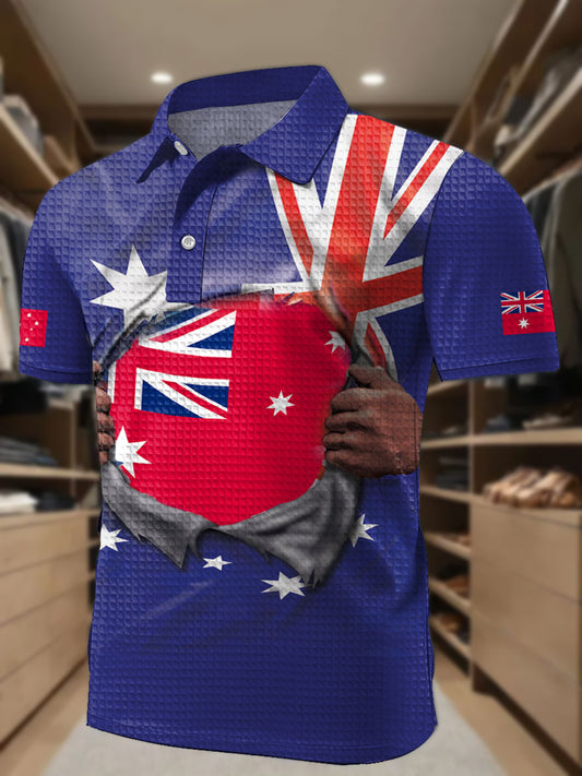 Men's AU Flag Printed Casual Tops