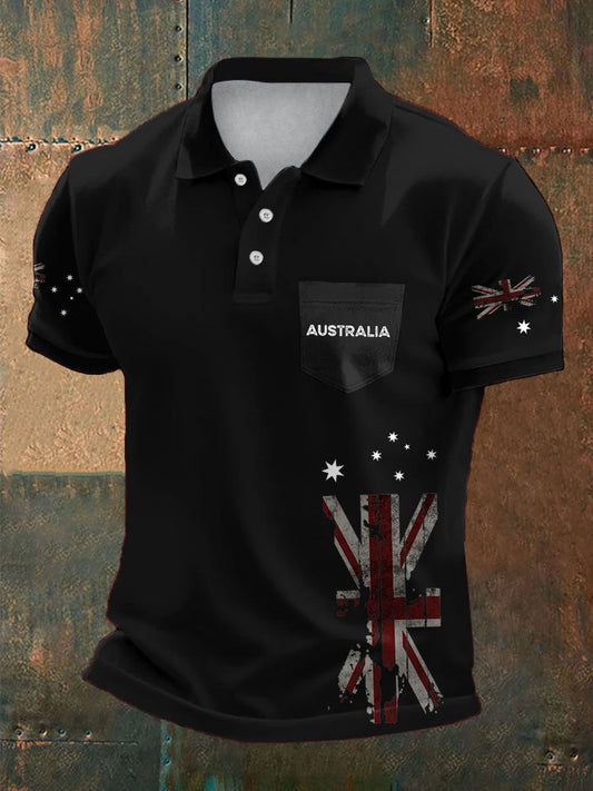 Men's AU Flag Printed Casual Tops