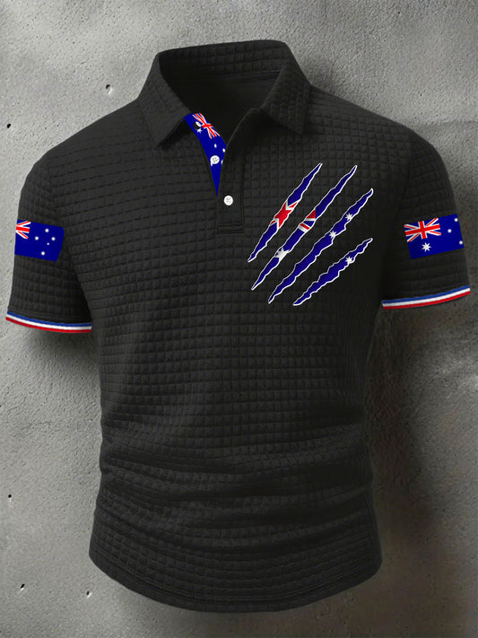 Men's Australian Flag Print Casual Short Sleeve Waffle Top