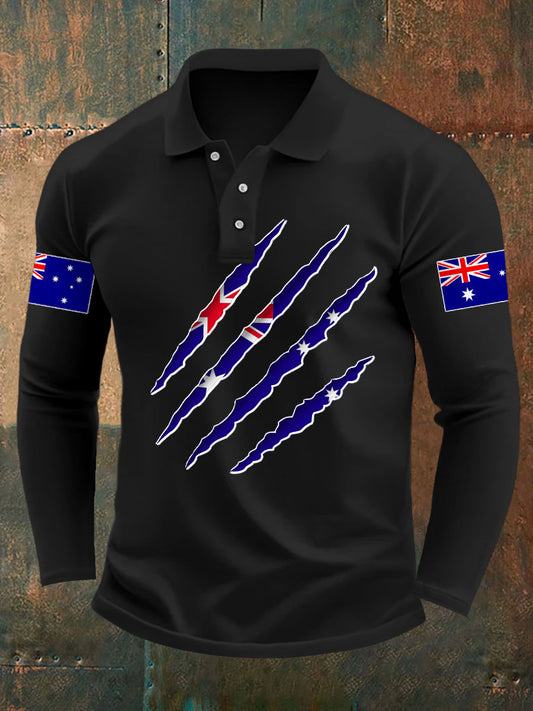 Men's Australian Flag Print Casual Long Sleeve Top