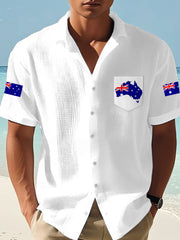 Men's Australian Flag Print Casual Short-Sleeve Waffle Shirt