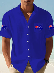 Men's Australian Flag Print Casual Short-Sleeve Waffle Shirt