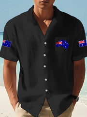 Men's Australian Flag Print Casual Short-Sleeve Waffle Shirt