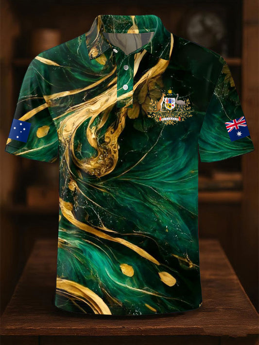 Men's AU Flag Printed Casual Tops