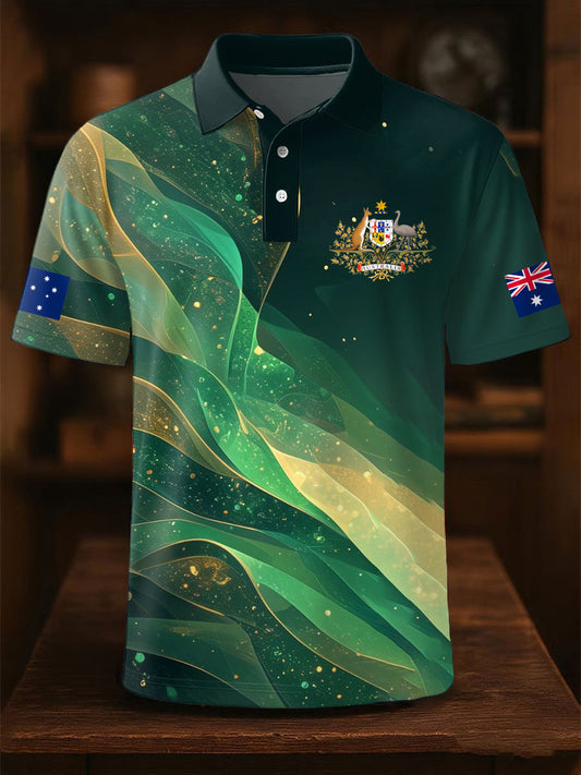 Men's AU Flag Printed Casual Tops