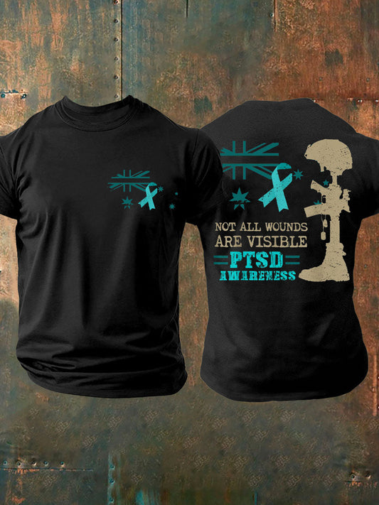 Men's PTSD Awareness Veteran Printed T-shirt