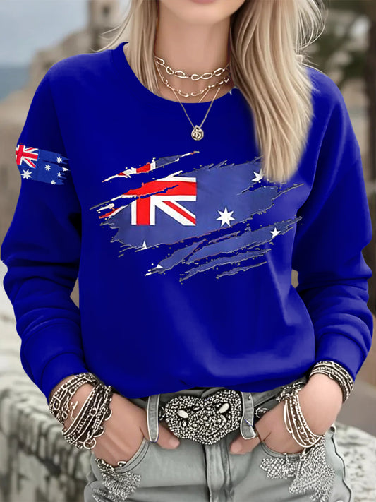 Women's Australian Flag Print Casual Long Sleeve Sweatshirt