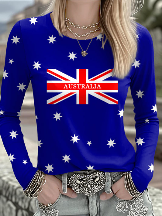 Women's Australian Flag Print Casual Long Sleeve Shirt