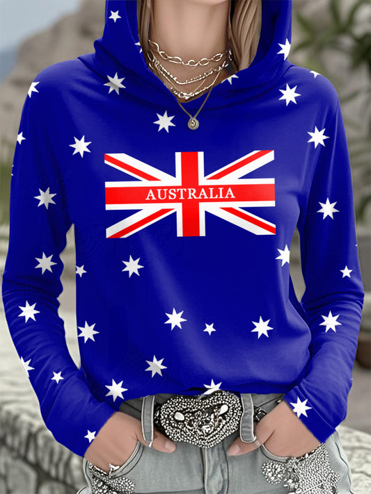 Women's Australian Flag Print Casual Long Sleeve Hooded Top