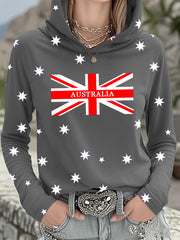Women's Australian Flag Print Casual Long Sleeve Hooded Top