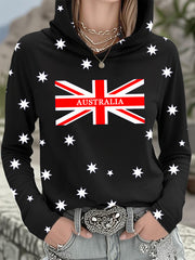 Women's Australian Flag Print Casual Long Sleeve Hooded Top