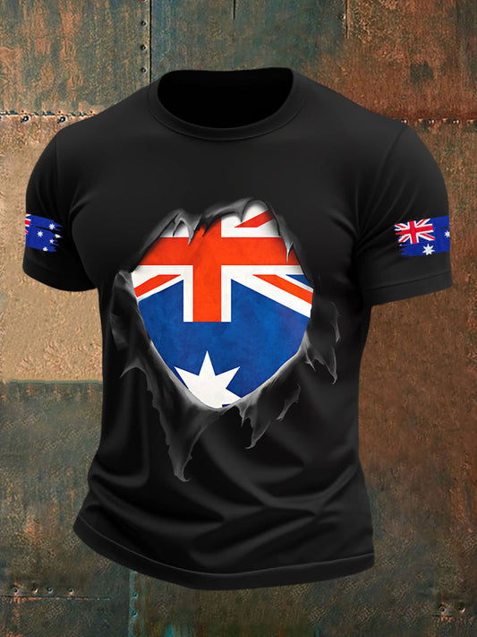 Men's Australian Flag Print Casual Short Sleeve T-Shirt